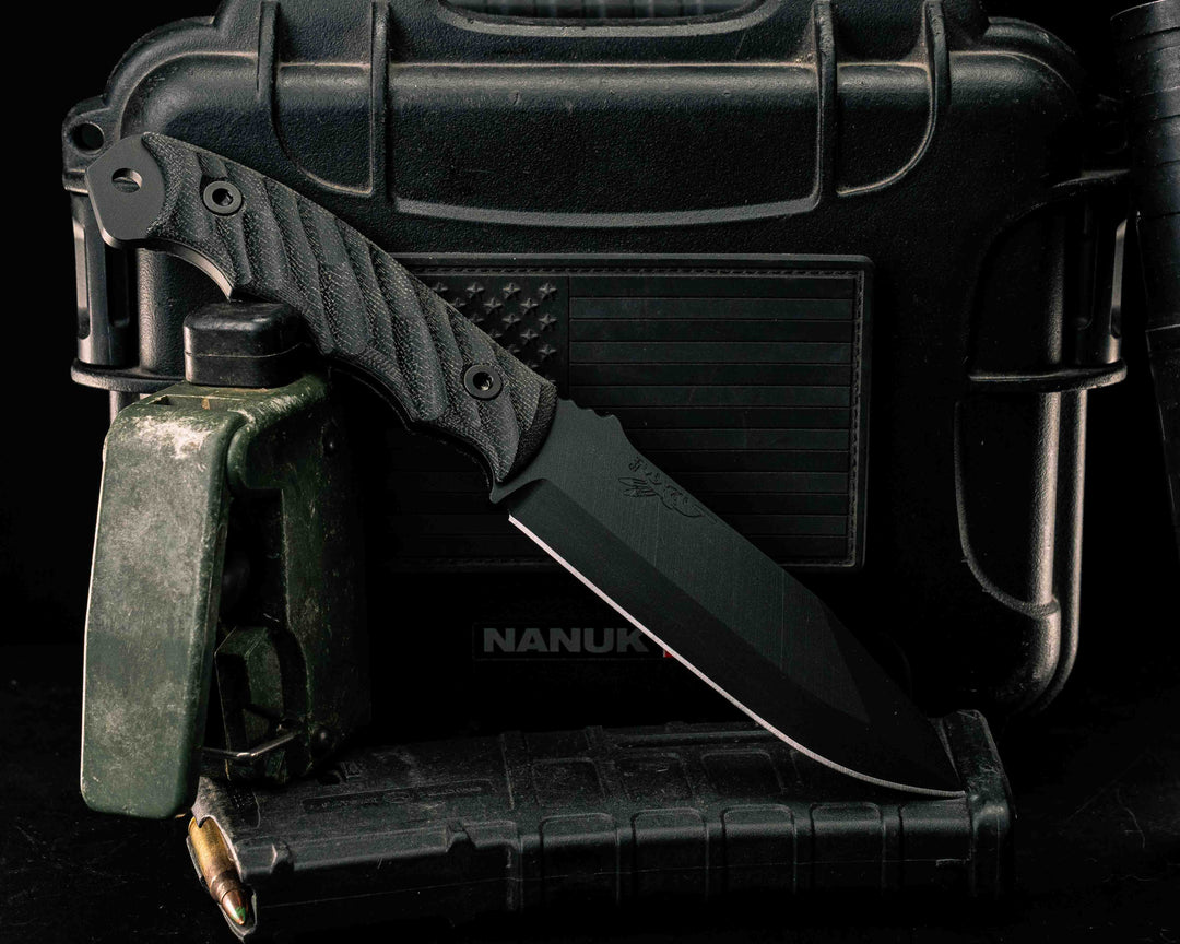 Disaster Breacher- Black Canvas Micarta, Armor Black Cerakote, Allen Bolts, Textured Grip