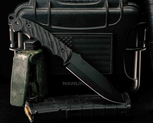 Disaster Breacher- Black Canvas Micarta, Armor Black Cerakote, Allen Bolts, Textured Grip