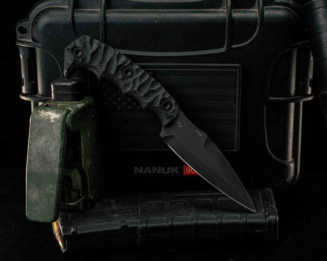 4" HUMINT - Black Canvas Micarta, Allen Bolts, Textured Grip