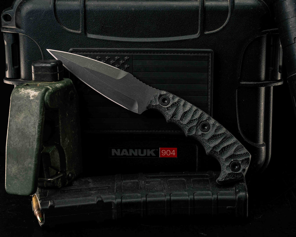4" HUMINT - Black Canvas Micarta, Allen Bolts, Textured Grip