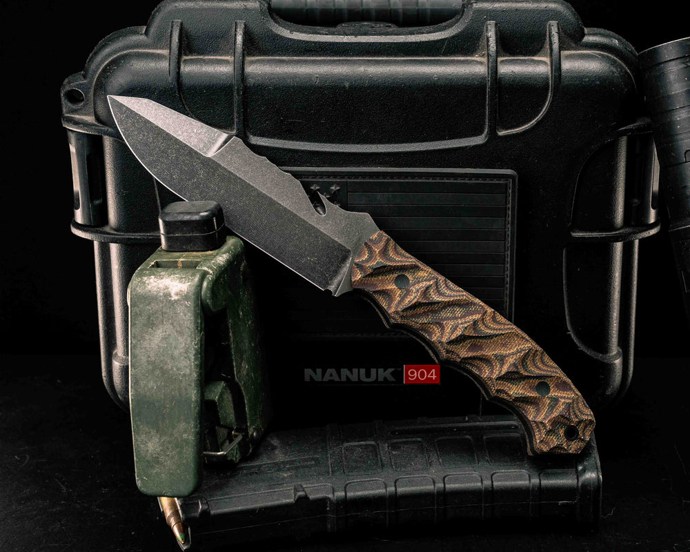 Notched Wire Cutter Breacher Gen 3- Python Canvas Micarta, CF Pins, CF Lanyard Pin, Textured Grip