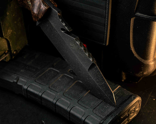 Notched Wire Cutter Breacher Gen 3- Dyed Maple, Black G10, Coyote G10 and Brass Pin Striping, Arizona Jade Tru-stone Split, Mosaic Pins, Textured Grip