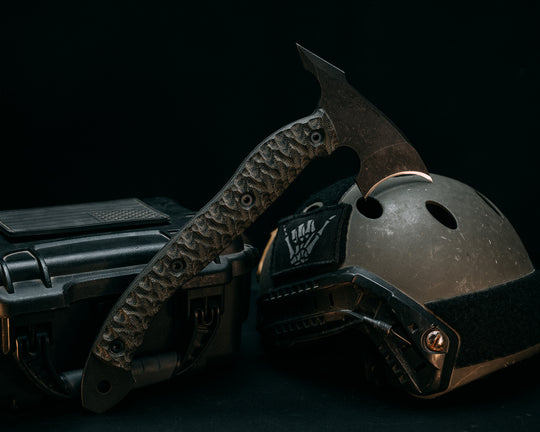 Crescent Hawk- Black and OD Green Canvas Micarta, Allen Bolts, Chaos Grip, Open Teng