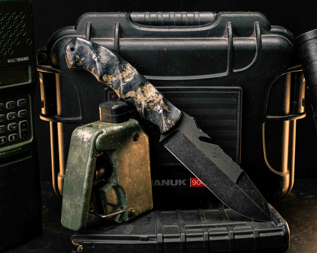 Notched Wire Cutter Breacher Gen 3- Dyed Buckeye Burl, Mosaic Pins, Textured Grip