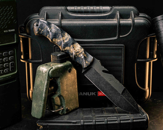 Notched Wire Cutter Breacher Gen 3- Dyed Buckeye Burl, Mosaic Pins, Textured Grip