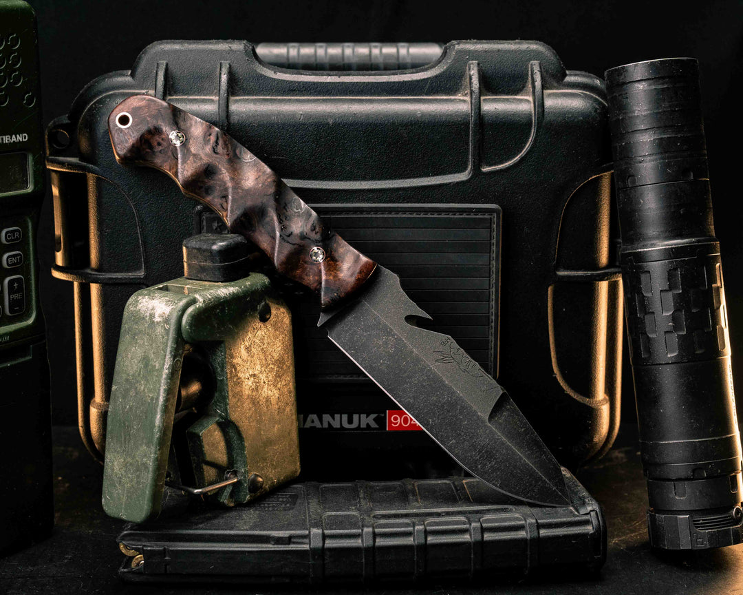 Notched Wire Cutter Breacher Gen 3- Honduran Mahogany, Mosaic Pins, Copper Lanyard Pin, Textured Grip