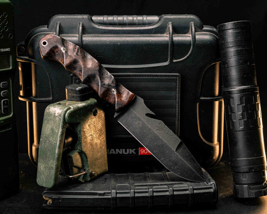 Notched Wire Cutter Breacher Gen 3- Honduran Mahogany, Mosaic Pins, Copper Lanyard Pin, Textured Grip