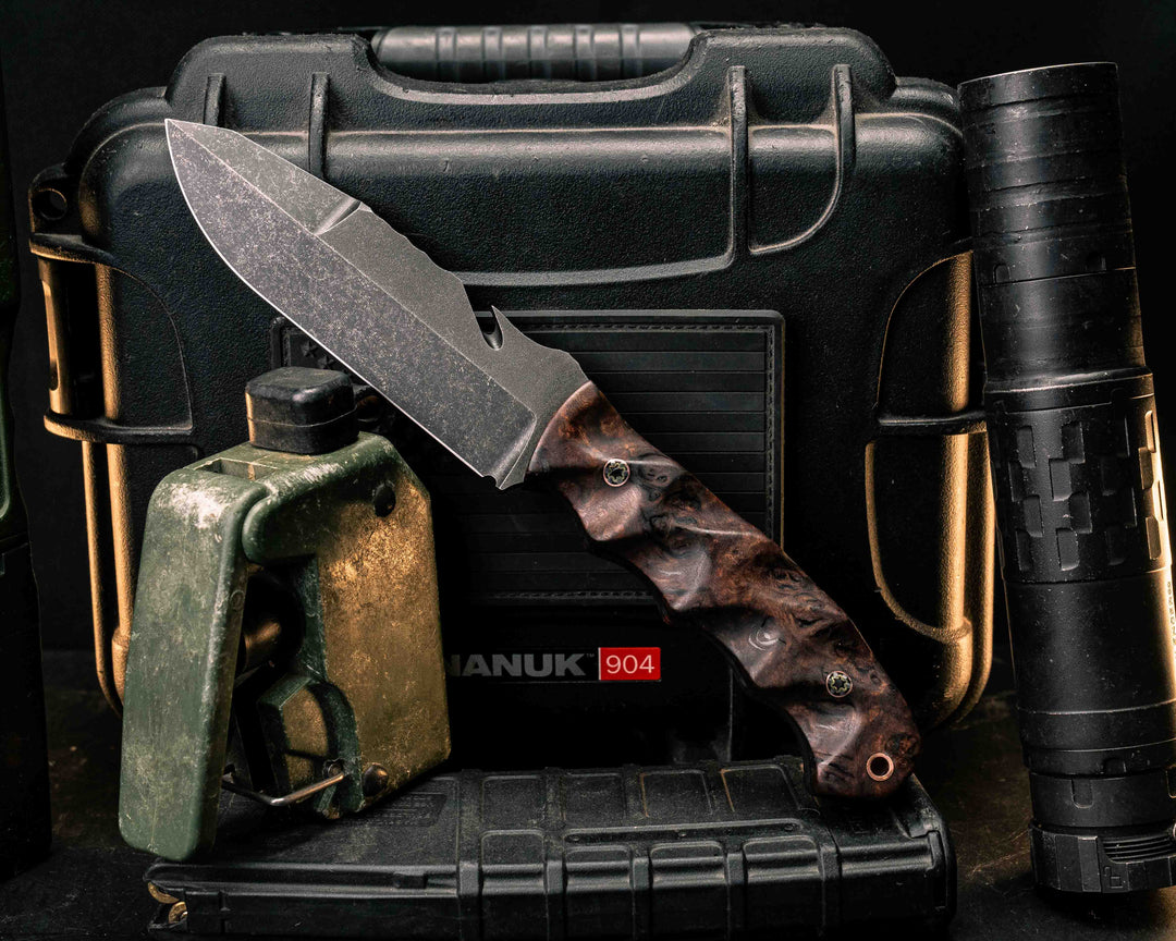 Notched Wire Cutter Breacher Gen 3- Honduran Mahogany, Mosaic Pins, Copper Lanyard Pin, Textured Grip
