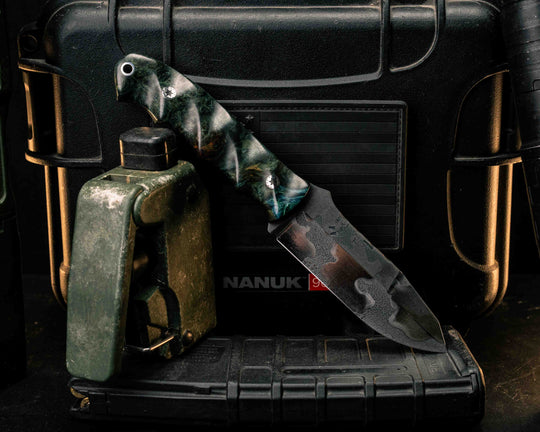 Disaster Jr Gen 3- Dyed Black Ash Burl, Mosaic Pins, Aluminum Lanyard Pin, Textured Grip