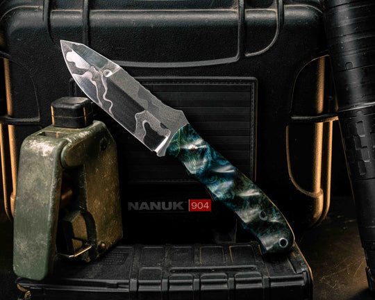 Disaster Jr Gen 3- Dyed Black Ash Burl, Mosaic Pins, Aluminum Lanyard Pin, Textured Grip