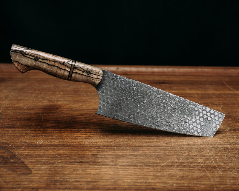 Nakiri- Spalted Maple, Black G10, Copper and OD Green G10 Split, Mosaic Pins, Smooth Grip