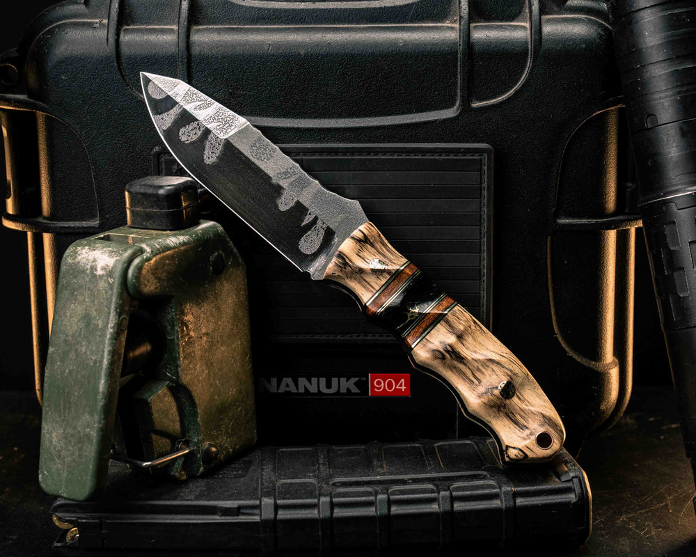 Disaster Jr Gen 3- Spalted Maple, Black G10 and and Brass Pin Striping, Desert Ironwood and Black with Gold Web Tru-stone Split, Mosaic Pins, Copper Lanyard Pin, Textured Grip