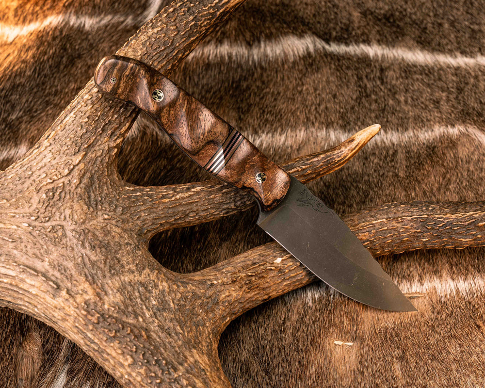 Crow Jr- Honduran Mahogany, Black G10, Coyote G10 and Copper Split, Mosaic Pins, Textured Grip