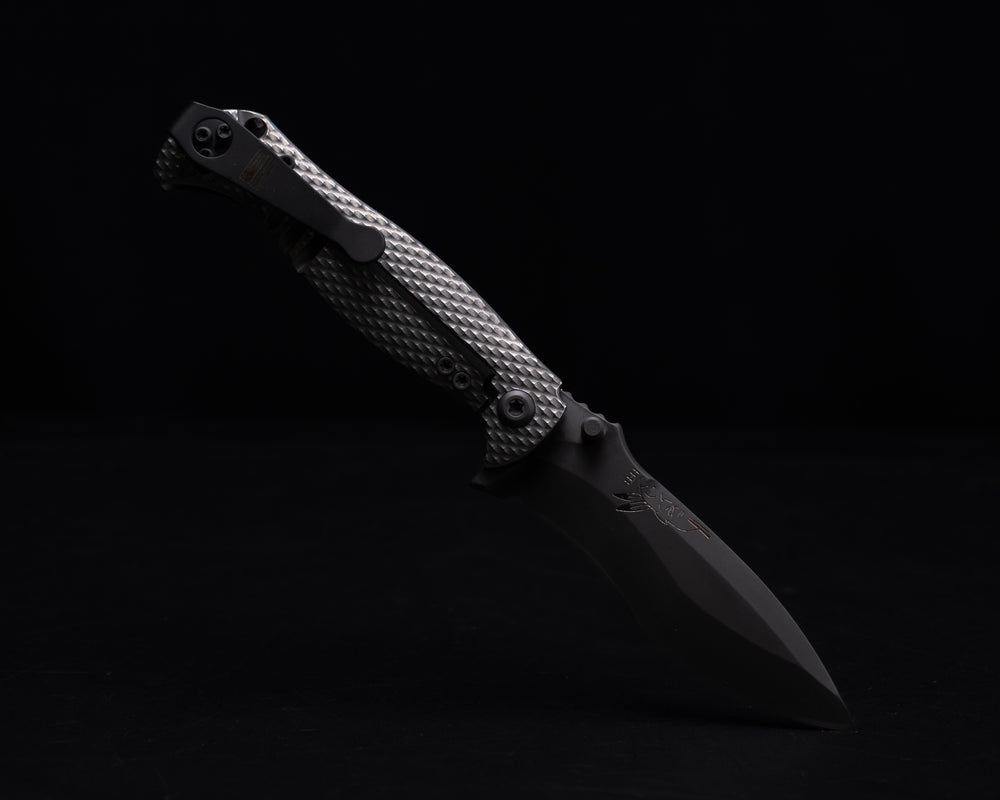 Extremis Folder - Tumbled Raw Ti Scales, PVD Coated Blade, Deep Carry Pocket Clip