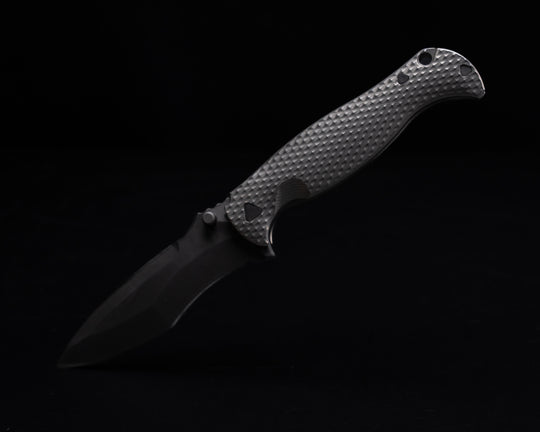 Extremis Folder - Tumbled Raw Ti Scales, PVD Coated Blade, Deep Carry Pocket Clip