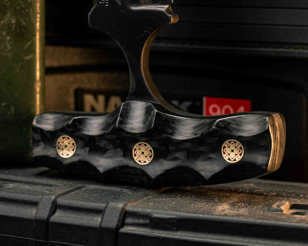 K9 Push Blade- Baker Forge DarkMai (Coppermascus)- Carbon Fiber, Mosaic Pins, Textured Grip
