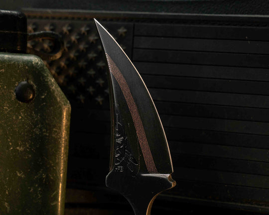 K9 Push Blade- Baker Forge DarkMai (Coppermascus)- Carbon Fiber, Mosaic Pins, Textured Grip