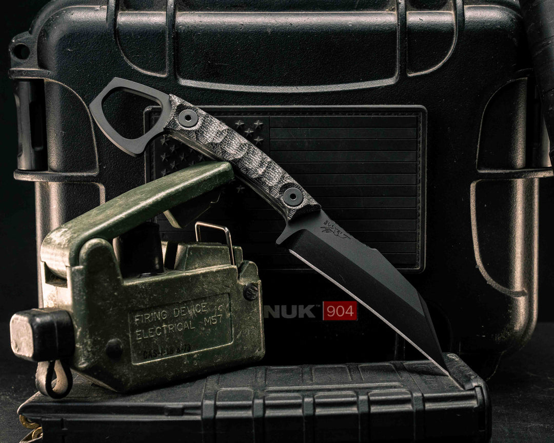SHPOS- Black Canvas Micarta, DLC Coating, Allen Bolts, Textured Grip