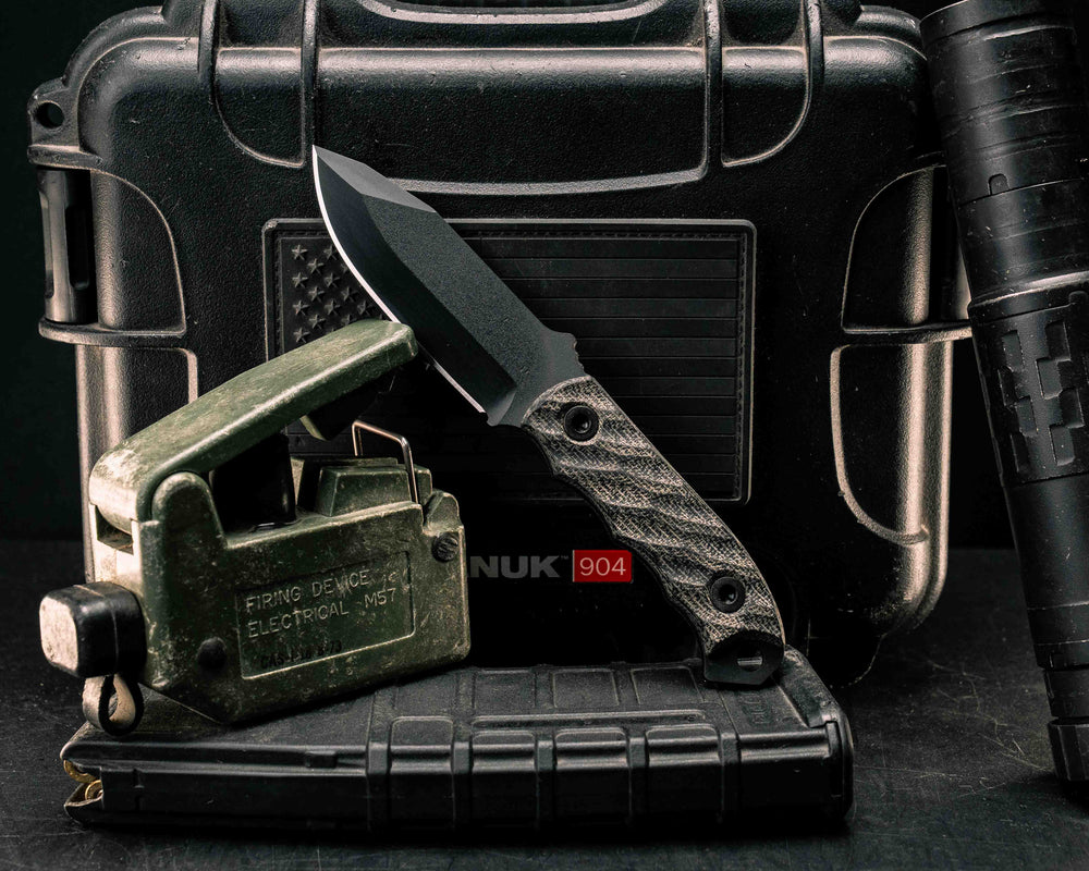 Disaster Cub- Black Canvas Micarta, DLC Coating, Allen Bolts, Textured Grip