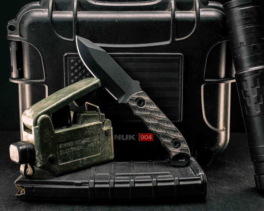 Disaster Cub- Black Canvas Micarta, DLC Coating, Allen Bolts, Textured Grip
