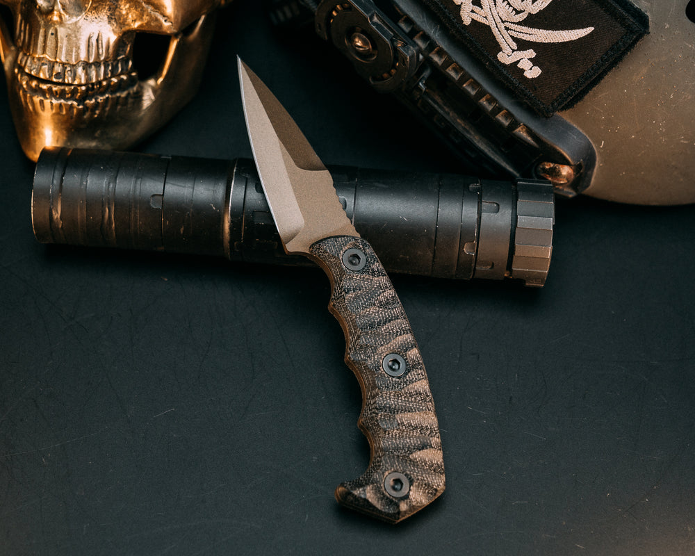 3" HUMINT - Black Canvas Micarta, Midnight Bronze Cerakote, Allen Bolts, Chaos Grip