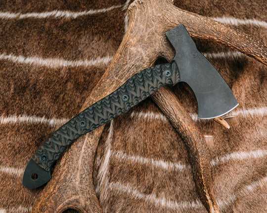 Camp Hatchet - Black/OD Green Canvas Micarta, Allen Bolts, Chaos Grip