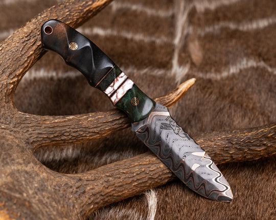 Disaster Jr- Baker Forge Firestorm Ripple CopperMai- Dyed Redwood Burl, Black G10 and Copper Pin Striping, White with Copper Matrix Tru-stone and Dyed Redwood Split, Hawaiian Curly Koa, Mosaic Pins, Copper Lanyard Pin, Textured Grip
