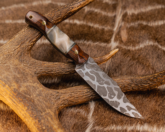 Crow Scout- Desert Ironwood, Black G10, Brass and Aluminum Pin Striping, Rams Horn Split, Brass Mosaic Pins, Brass Lanyard Pin, Textured Grip