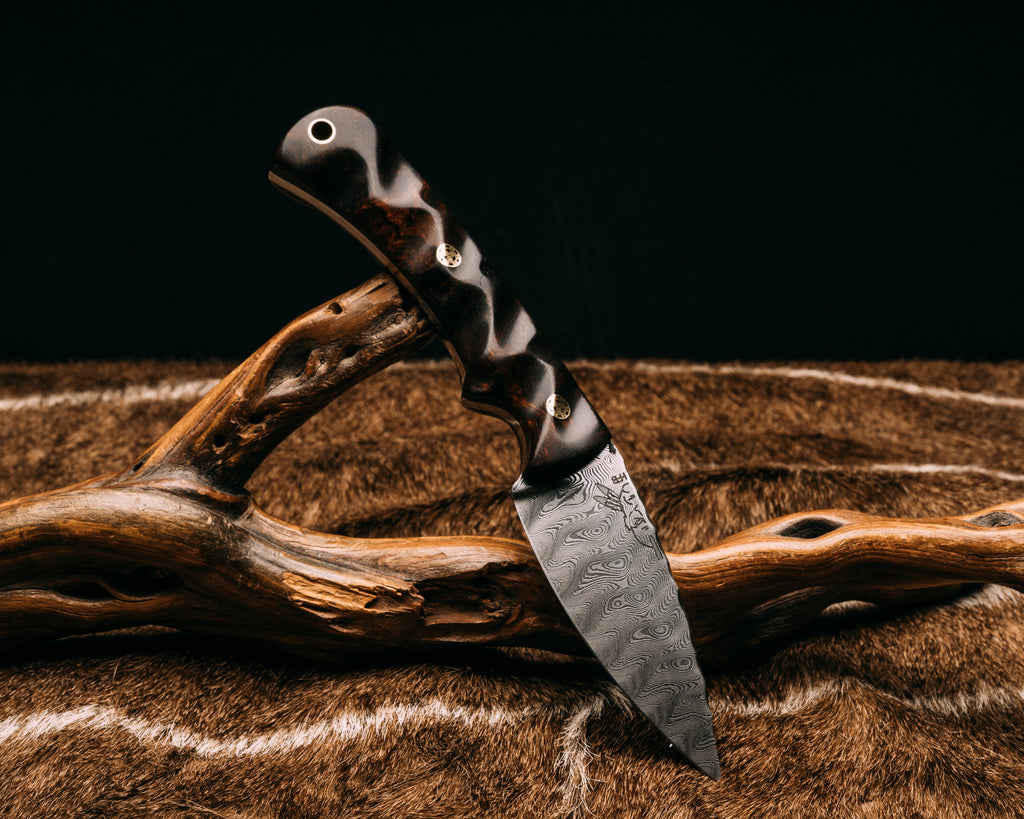 Storm Breaker Damascus - Desert Ironwood, Mosaic Pins, Brass Lanyard Pin, Textured Grip.