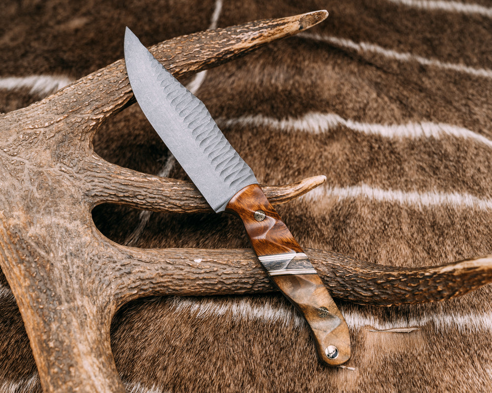 Crow Scout- Desert Ironwood, Black G10, Brass and White G10 Pin Striping, Copper Dark Matter Carbon Split, Teak, Mosaic Pins, Half Face Mosaic Pin, Textured Grip