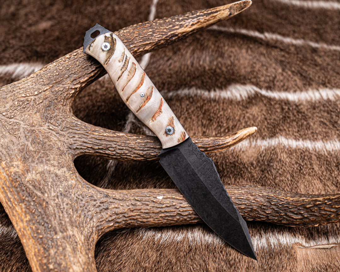 Field Knife (CruWear) - Rams Horn, Mosaic Pins, 1/8" Mosaic Pin, Natural Grip