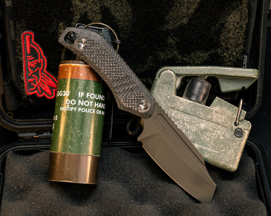 Saxon- Half Face Blades X Grayboe Collab- Black Canvas Micarta, Magpul OD Green Cerakote, Ti Torx Bolts, Jimped Spine, Textured Grip