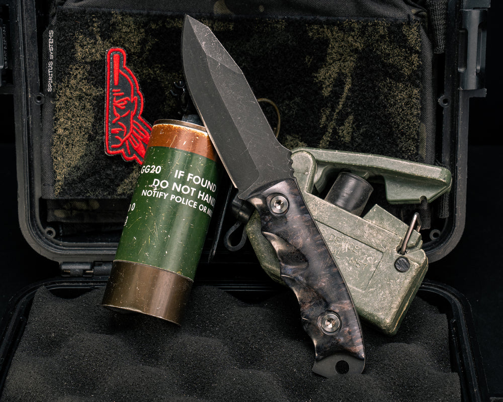 Disaster Jr- Dyed Redwood Burl, Ti Allen Bolts, Textured Grip