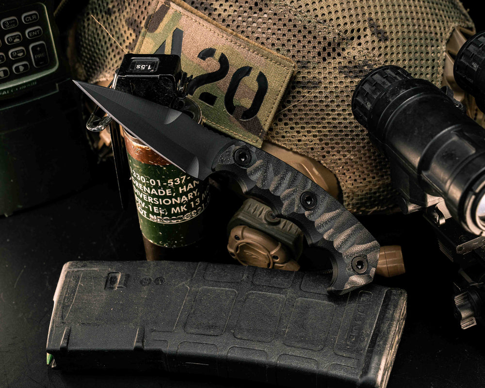 3" HUMINT- Black G10, Armor Black Cerakote, Allen Bolts, Textured Grip