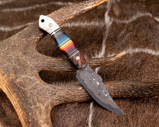 Red Cloud- Baker Forge Raindrop CopperMai Damascus- Desert Ironwood, Brass and Black G10 Pin Striping, Mexican Blanket G-carta Split, Mosaic Pins, Contoured Grip