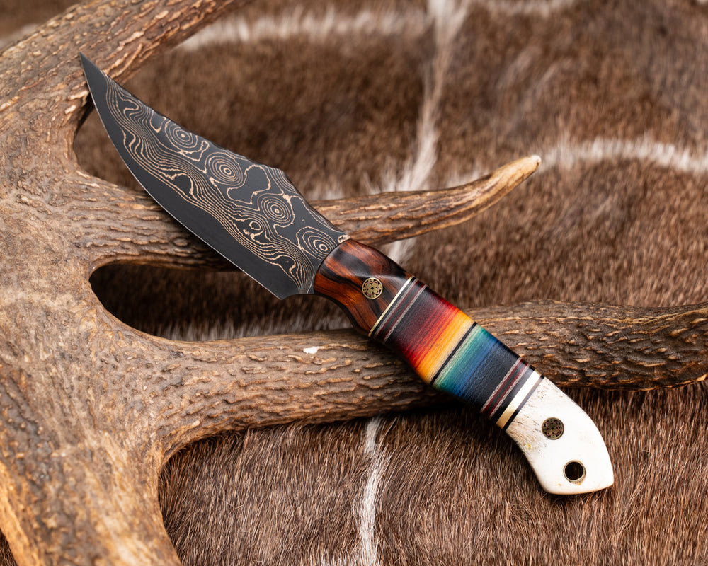 Red Cloud- Baker Forge Raindrop CopperMai Damascus- Desert Ironwood, Brass and Black G10 Pin Striping, Mexican Blanket G-carta Split, Mosaic Pins, Contoured Grip