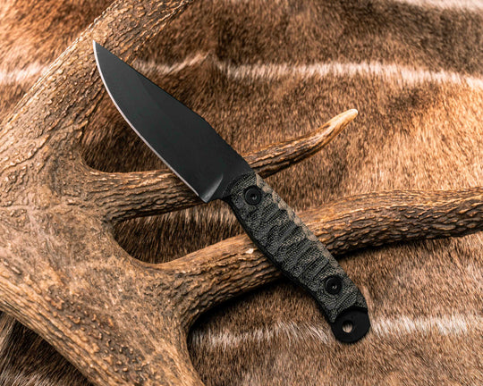Crow Scalper- Black Canvas Micarta, Armor Black Cerakote, Allen Bolts, Textured Grip