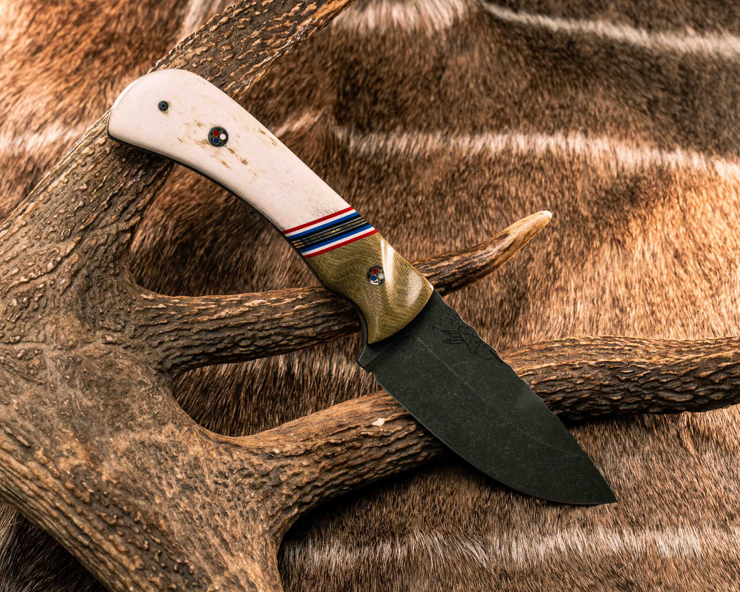 Cavner- Olive Green Canvas Micarta, Cherry G10, White G10, Blue G10, Black G10, Aluminum and Brass Split, Patriot Mosaic Pins, 1/8" Mosaic Pin, Textured Grip