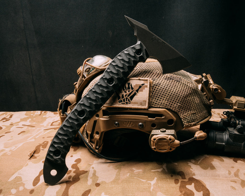 Bleeding Heart hawk- Black canvas micarta, allen bolts, chaos grip