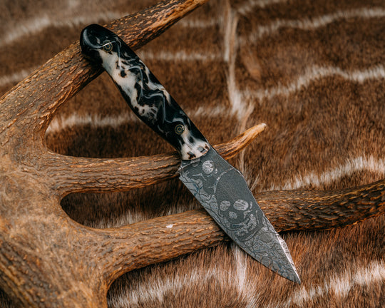 Field Knife (CruWear)- Rams Horn, Mosaic Pins, Textured Grip