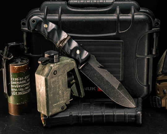 Notched Wire Cutter Breacher Gen 3- Black Canvas Micarta, Buckeye, Black G10, Brown G10 and Bronze Split, Mosaic Pins, Brass Lanyard Pin, Textured Grip