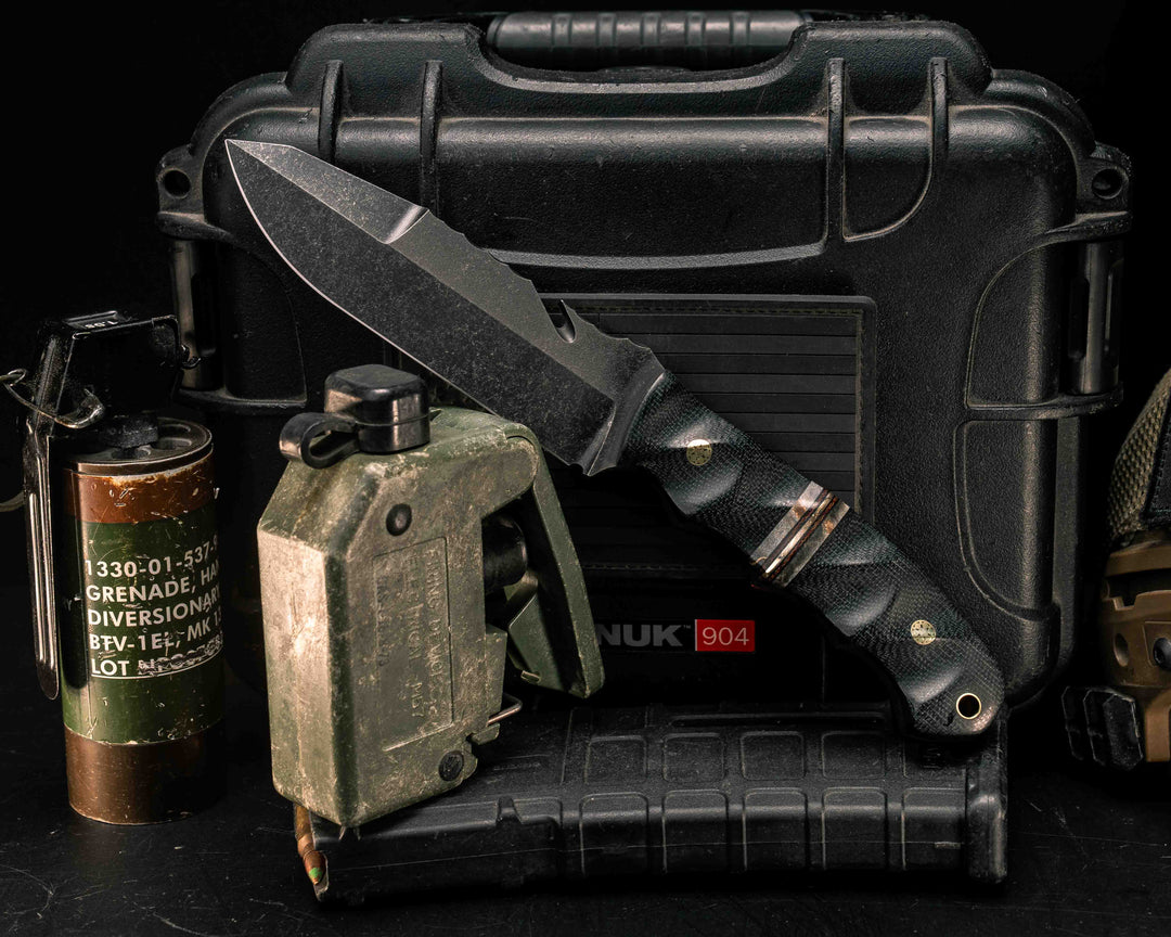 Notched Wire Cutter Breacher Gen 3- Black Canvas Micarta, Buckeye, Black G10, Brown G10 and Bronze Split, Mosaic Pins, Brass Lanyard Pin, Textured Grip