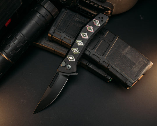 Custom Kwaiken Folder - Fordlite Inlay, Anodized Black Handle, Black Nitride Blade, Textured Grip, Deep Carry Pocket Clip