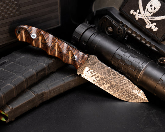 Disaster Jr- Hawaiian Curly Koa, Mosaic Pins, CF Lanyard Pin, Textured Grip