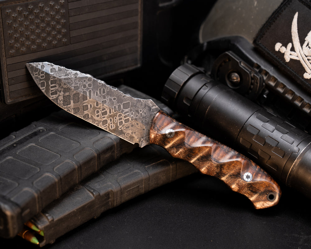 Disaster Jr- Hawaiian Curly Koa, Mosaic Pins, CF Lanyard Pin, Textured Grip