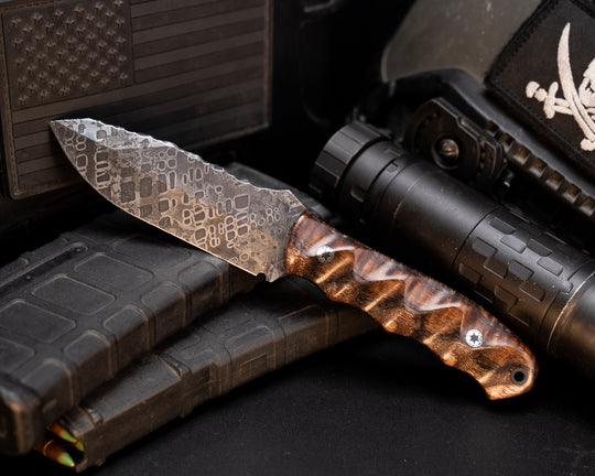 Disaster Jr- Hawaiian Curly Koa, Mosaic Pins, CF Lanyard Pin, Textured Grip