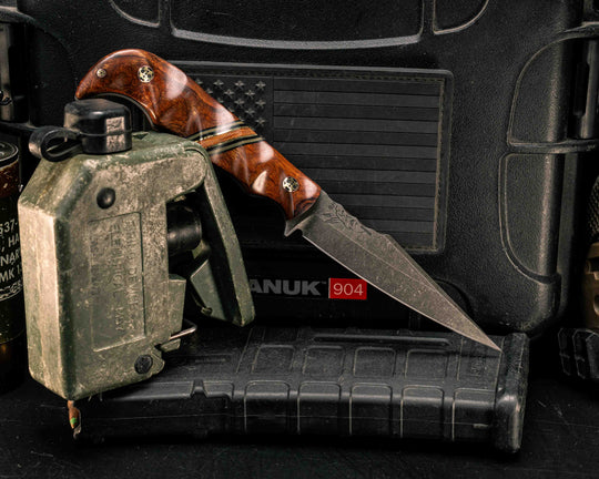 Senator- Desert Ironwood, Black G10, OD Green G10, Brass and Natural Canvas Micarta Split, Mosaic Pins, , Textured Grip