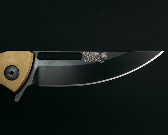 Custom Kwaiken Folder - Desert Ironwood Inlay, Anodized OD Green Handle, Black Nitride Blade, Textured Grip, Deep Carry Pocket Clip