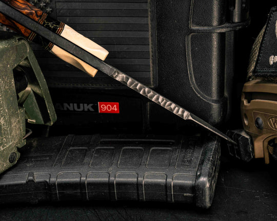 Disaster Breacher Gen 3- Giraffe Bone, Black G10, Brass and Brown Canvas Micarta Pin Striping, Black with Gold Web Tru-stone Split, Desert Ironwood, Mosaic Pins, Textured Grip
