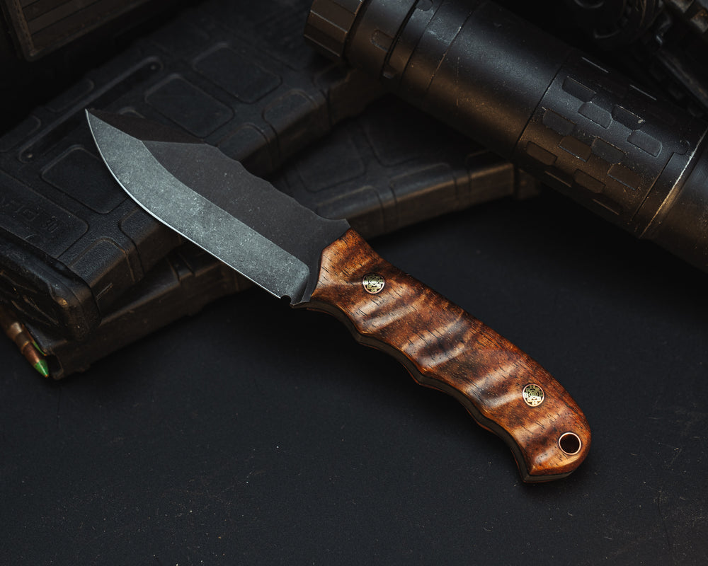 Disaster Cub- Hawaiian Curly Koa, Mosaic Pins, Copper Lanyard Pin, Grooved Grip